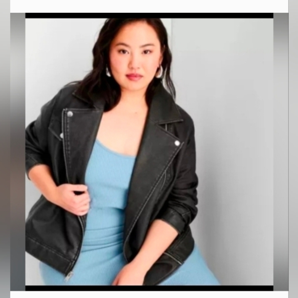 Universal Thread Women's Moto Jacket Faux Leather Faded Black